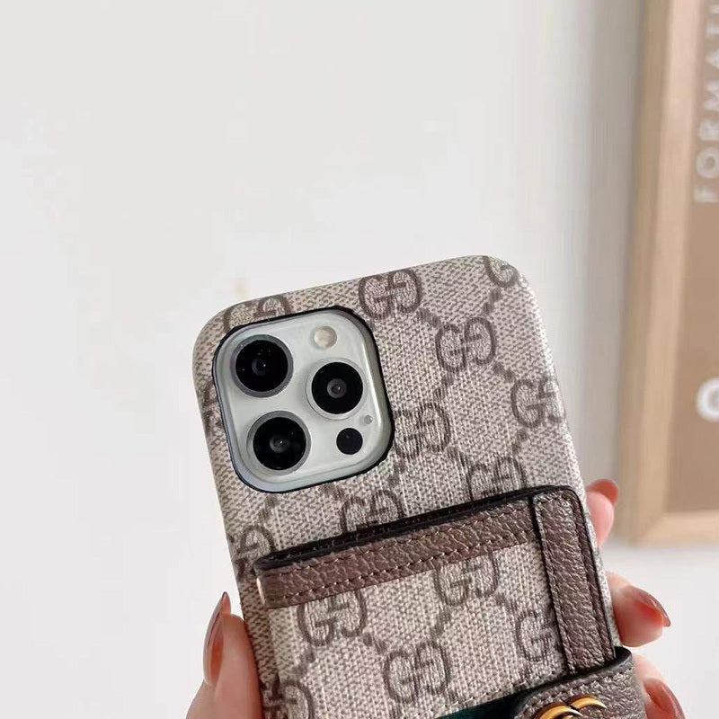 GG iPhone Case With Wallet And Crossbody Strap Brown