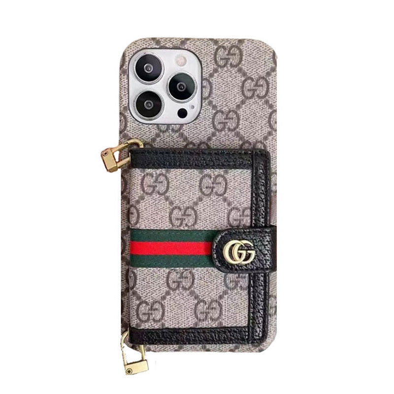 Gucci iPhone Case With Wallet And Crossbody Strap Brown