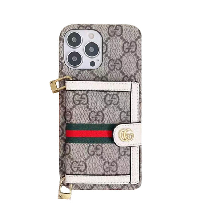 GG iPhone Case With Wallet And Crossbody Strap Brown