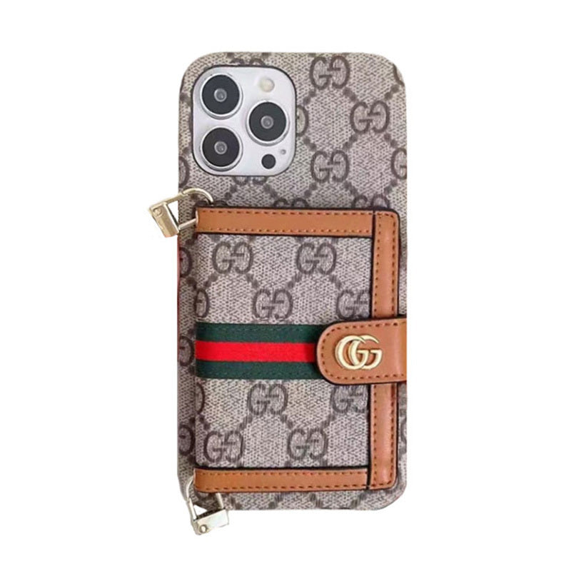 GG iPhone Case With Wallet And Crossbody Strap Brown