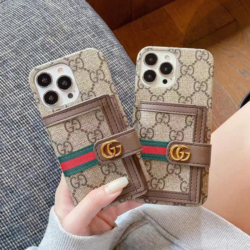 GG iPhone Case With Wallet Brown