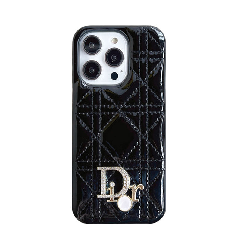 Luxury Black Monogram CD Leather iPhone Case